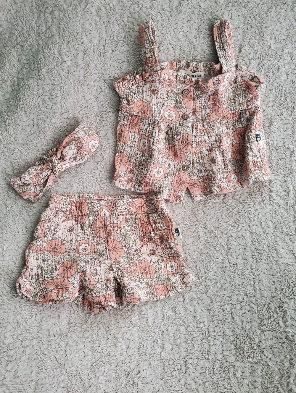 Floral Ruffle Tank & Shorts Set with Headband - 6-9m